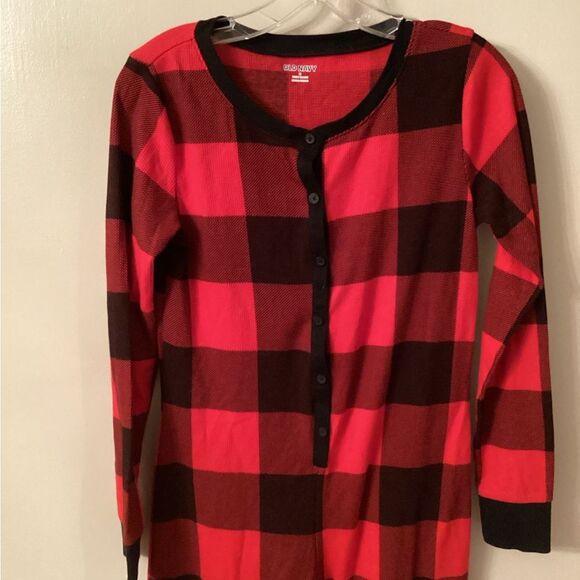 OLD NAVY SIZE MEDIUM THERMAL ONE PIECE RED BUFFALO PLAIID XMAS PJS PAJAMAS - Picture 5 of 7